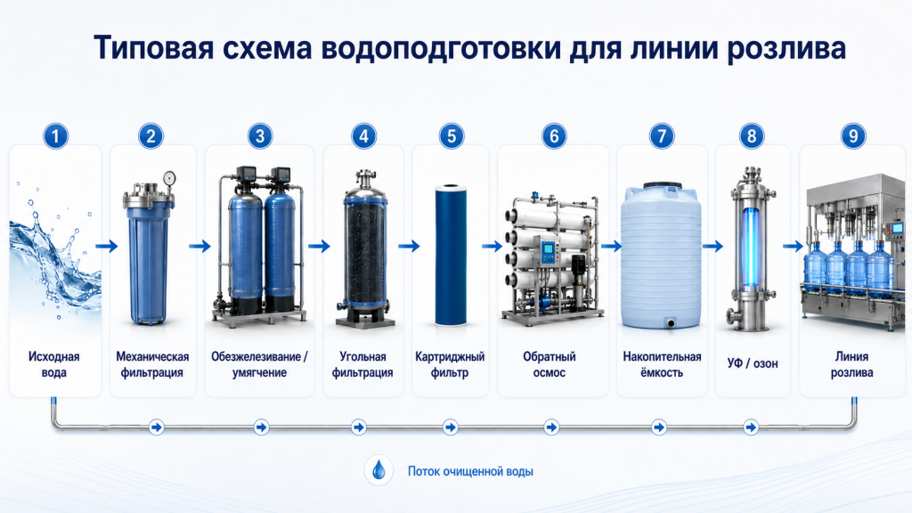 Типовая схема водоподготовки для линии розлива питьевой воды